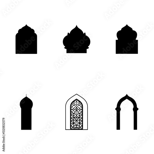 Minimalist Silhouettes Of Six Architectural Domes Against White Background