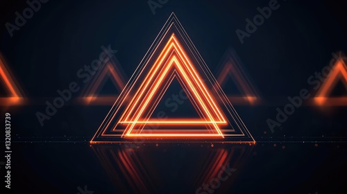 Geometric shapes illustration abstract background idea. Vibrant glowing triangles in a dark background create a modern abstract design.