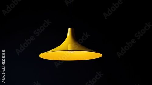 Single yellow pendant light against black background