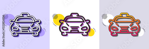 Taxi cab transport line icon. Halftone dotted pattern. Gradient icon with grain shadow. Car vehicle sign. Taxicab driving symbol. Line taxi icon. Various designs. Vector