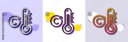 Celsius thermometer line icon. Halftone dotted pattern. Gradient icon with grain shadow. Temperature diagnostic sign. Fever measuring symbol. Line celsius thermometer icon. Various designs. Vector