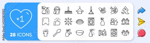 Dry t-shirt, Clean hands and Sponge line icons. Interest rate, AI generate, Inflation icons. Pack of Dryer machine, Cleaning mop, Washing machine icon. Vector