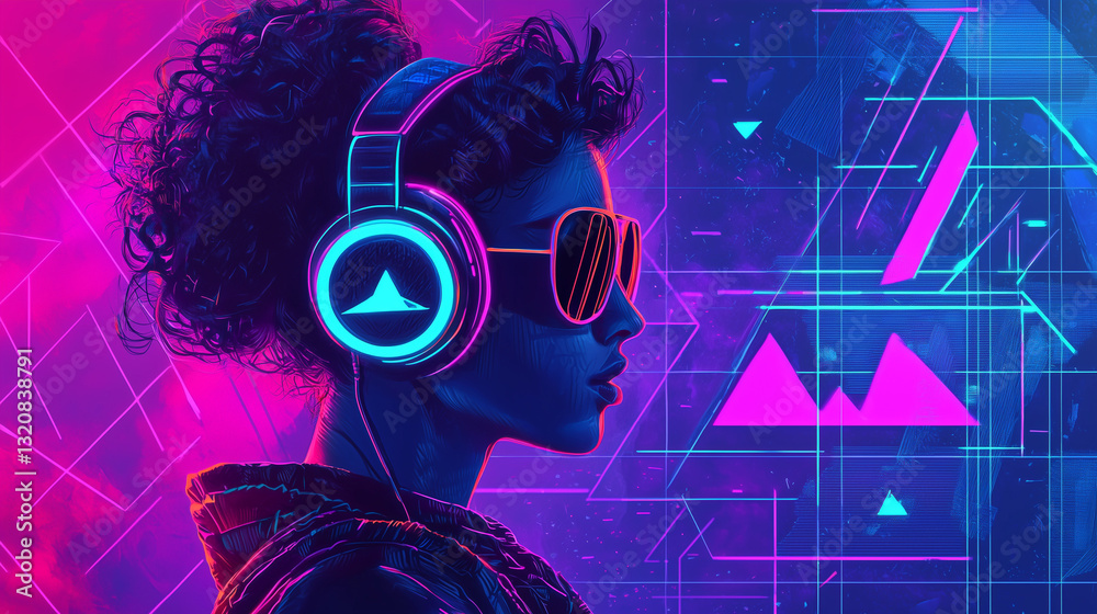 Portret w stylu retro w neonowym blasku