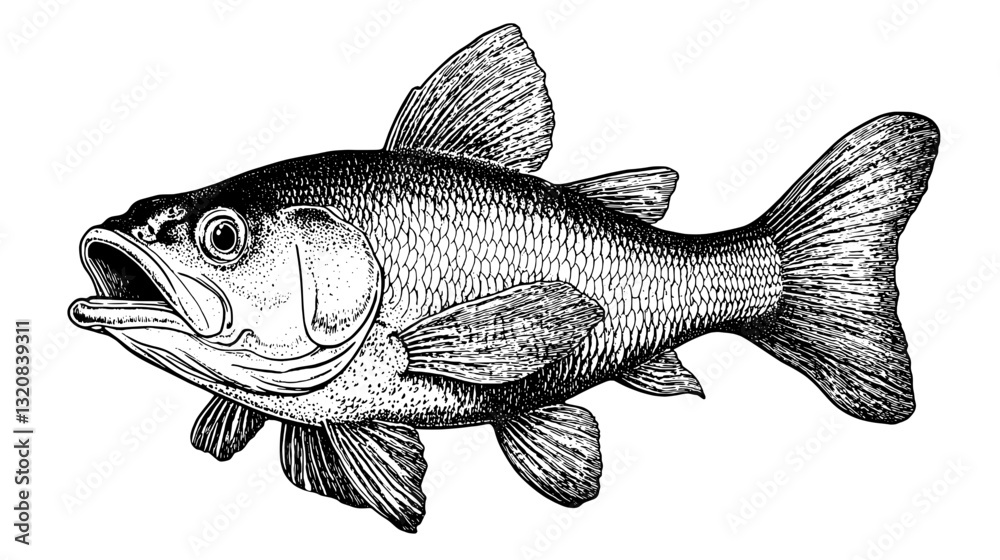 Obraz premium Engraved illustration of a fish design suitable for tattoos or packaging creations