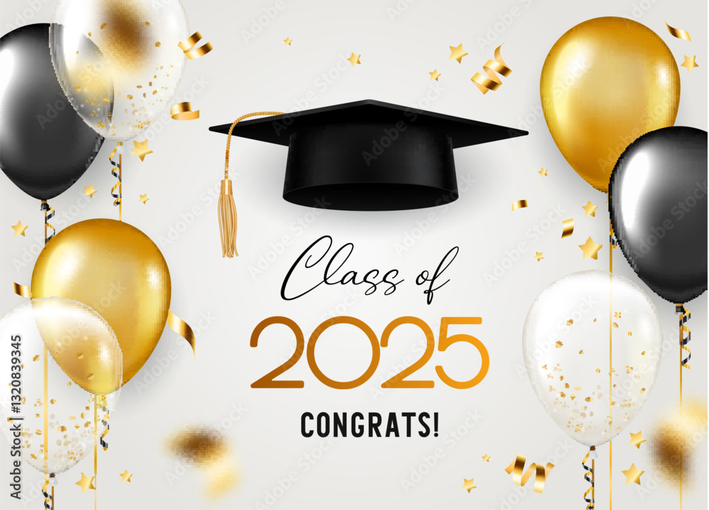 Horizontal graduation banner with balloons
