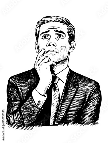 Engraved portrait of a thoughtful man in formal attire reflecting on life choices and aspirations