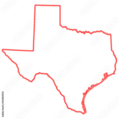 Neon red Texas state outline map on transparent background