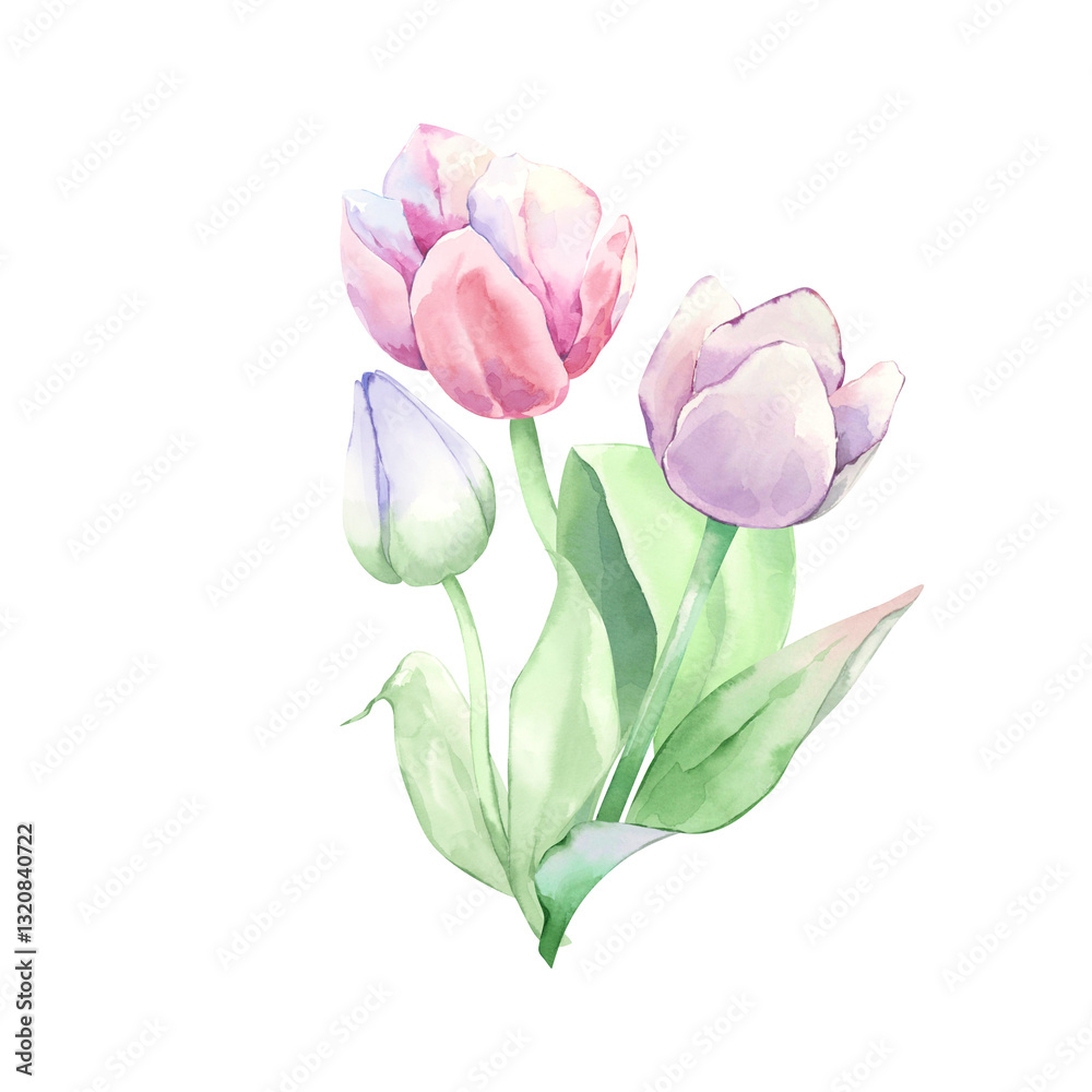 Fototapeta premium Floral arrangement. Tulips. Watercolor. Bouquet