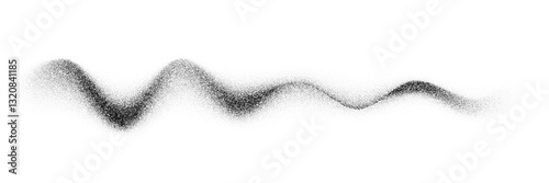 Wave with noise grain texture of paint brush spray for vector abstract background. Noise grain wave line with airbrush or graffiti halftone effect of sand dust black ink dots