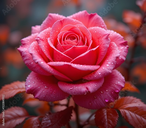 Stunning Autumn Rose with Dew Drops - Vibrant Fall Flower Photography photo