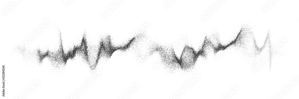 Audio wave of dot grainy texture. Soundwave visualizer with effect of abstract vector smoke tail or mist trail with noise grain in gradation of paint brush spray effect