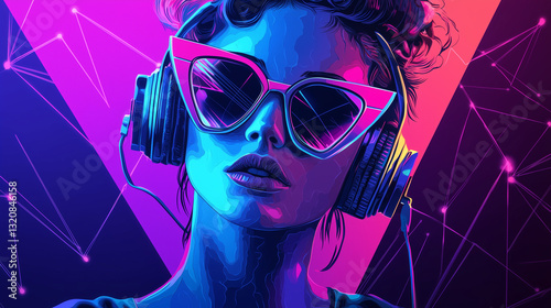 Obraz na płótnie Portret w stylu retro w neonowym blasku w salonie