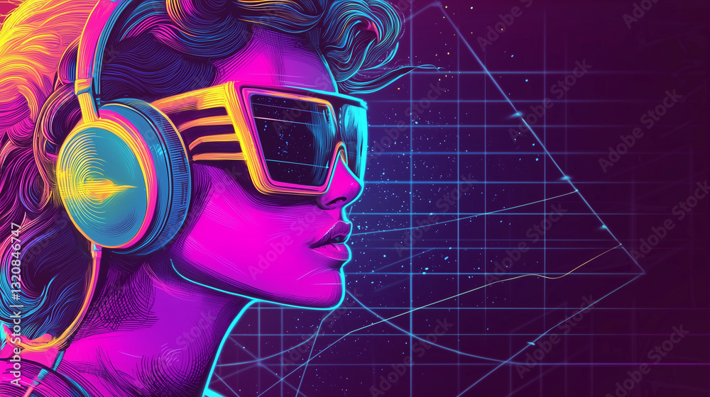 Portret w stylu retro w neonowym blasku