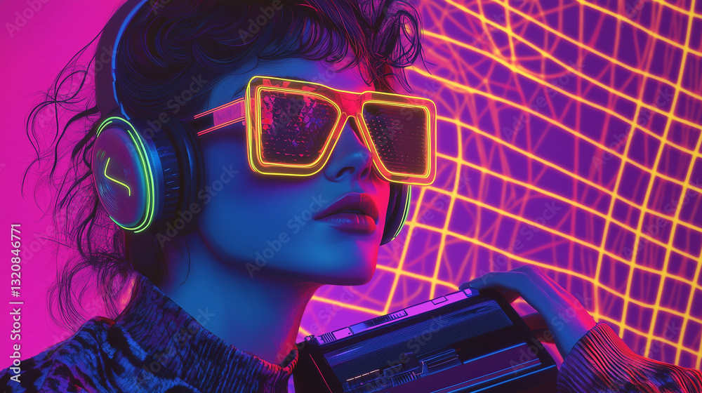 Portret w stylu retro w neonowym blasku