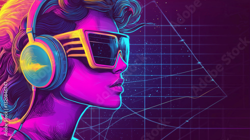 Obraz na płótnie Portret w stylu retro w neonowym blasku w salonie
