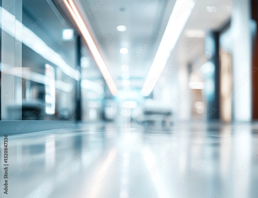 Fototapeta premium Empty Modern Hallway with Blurred Background and Shiny Tiled Floor