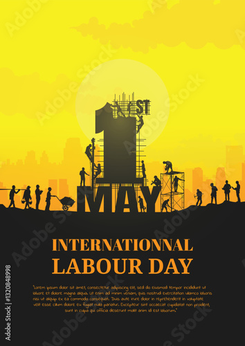 Construction vector background, Worker in a building site, Labour day background.