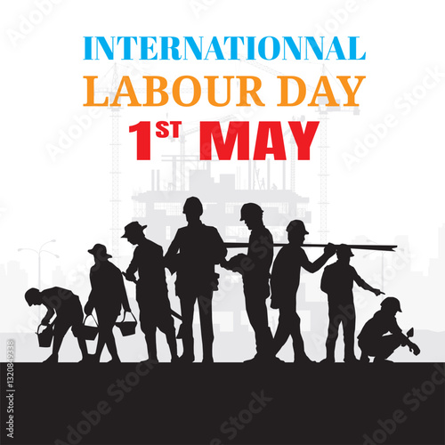 Construction vector background, Worker in a building site, Labour day background.