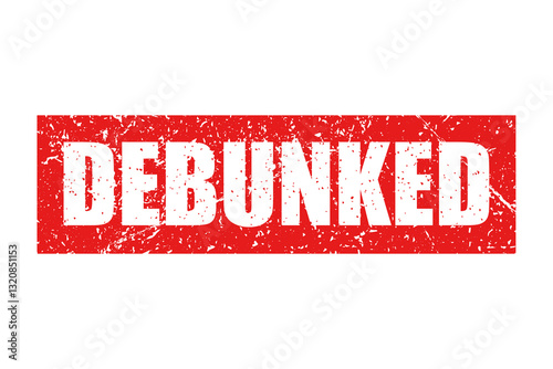 Debunked bright red stamp isolated on white background
