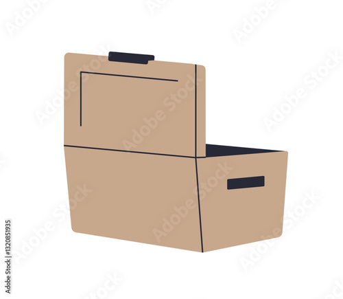 Open toolbox. Empty storage container, portable case for repair tools, DIY equipment. Box, packing, package with lid, cover. Flat graphic vector illustration isolated on white background