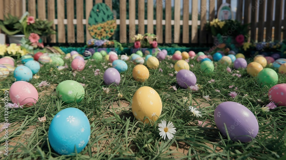 Obraz premium Colorful Easter Egg Hunt in a Festive Garden - Spring Holiday Celebration