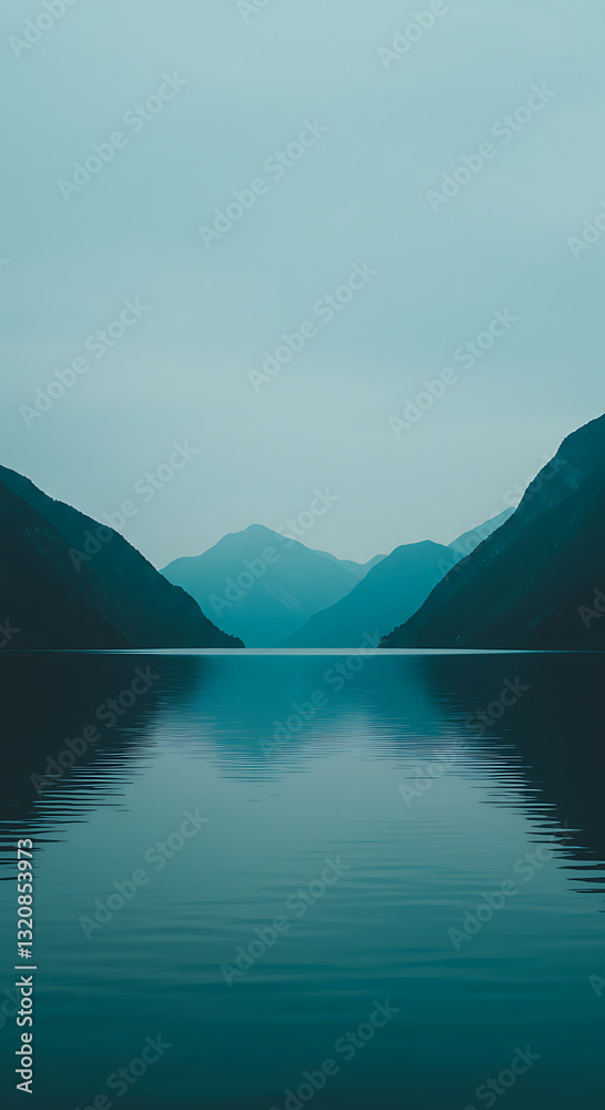 Misty Mountain Lake with Mirror-Like Surface
