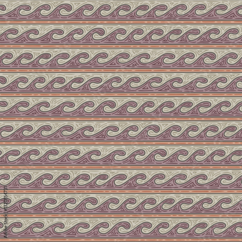 Seamless square pattern with nomadic running waves in pastel colours