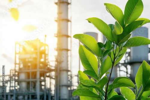 A green factory industry is centered around the concept of low carbon footprint production and clean ozone air for a good environment
