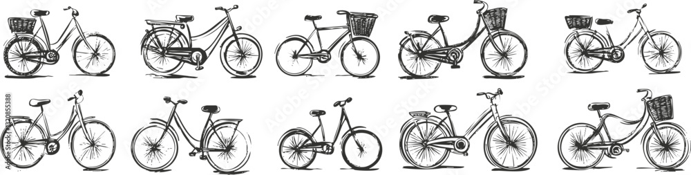 Obraz premium Collection of vintage bicycle illustrations with various designs and details.