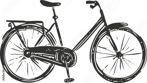 Vintage bicycle illustration in black and white silhouette style.