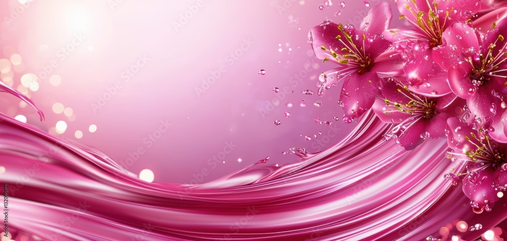 Fluid pink skincare cream with silky ripples and glossy highlights, creating a sophisticated and soothing beauty aesthetic Fluid pink skincare cream with silky ripples and glossy highlights, creating a sophisticated and soothing beauty aesthetic