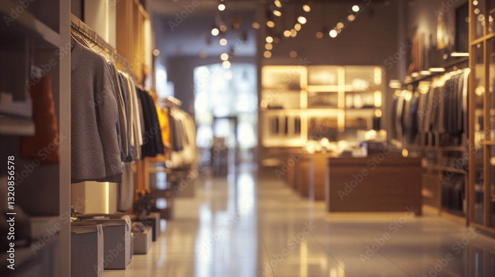 Fototapeta premium Upscale Clothing Boutique Interior Modern Retail Store Display Fashion Apparel Showcase