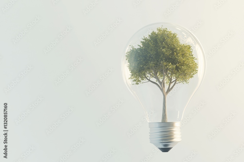 Stock image of a bulb surrounded by vegetation, embodying the concept of green energy, renewable energy, ecology and conservation Stock image of a bulb surrounded by vegetation, embodying the concept of green energy, renewable energy, ecology and conservation