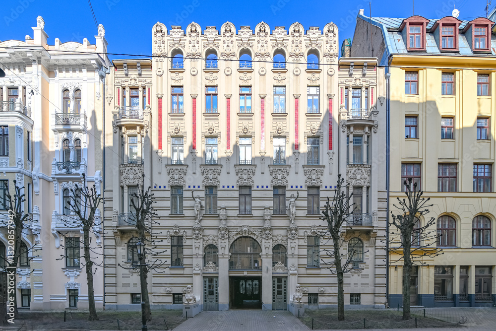 Naklejka premium Facades of the quiet center of Riga