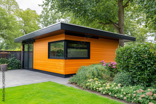 Contemporary Tiny Home with Vibrant Orange Facade
