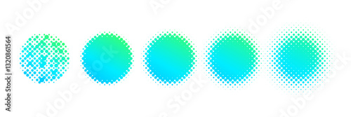 Dot pattern gradient circles with halftone dots or dotwork texture effect. Abstract vector bright color halftone pattern circles with half tone dots