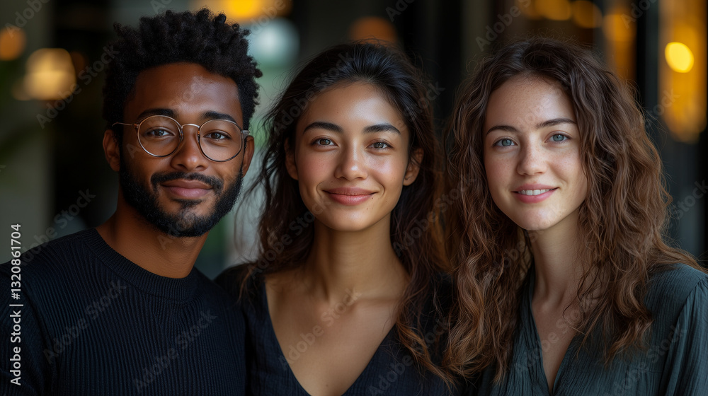 Diverse Multiracial Team in Office, Smiling Confident Individuals, Symbolizing Positivity and Unity Diverse Multiracial Team in Office, Smiling Confident Individuals, Symbolizing Positivity and Unity