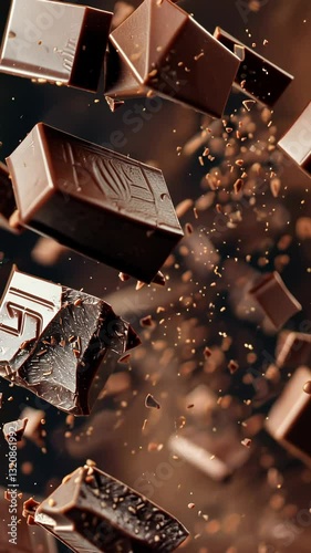 Falling chocolate bar pieces