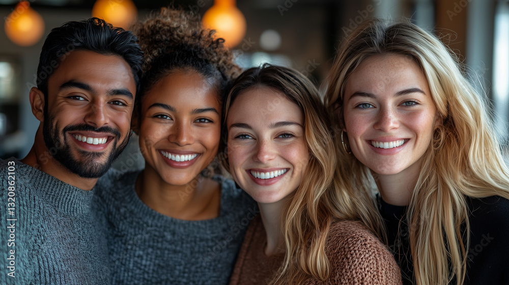 Diverse Multiracial Team in Office, Smiling Confident Individuals, Symbolizing Positivity and Unity Diverse Multiracial Team in Office, Smiling Confident Individuals, Symbolizing Positivity and Unity