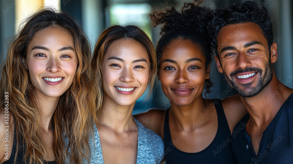 Diverse Multiracial Team in Office, Smiling Confident Individuals, Symbolizing Positivity and Unity Diverse Multiracial Team in Office, Smiling Confident Individuals, Symbolizing Positivity and Unity