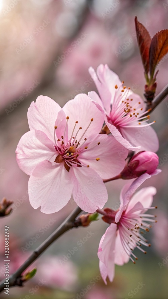Fototapeta premium Breathtaking Pink Cherry Blossoms in Full Bloom, Creating a Magical Scene of Delicate Petals, Soft Fragrances, and Nature’s Elegance, Symbolizing Renewal, Beauty, and the Arrival of Spring’s Warm Embr
