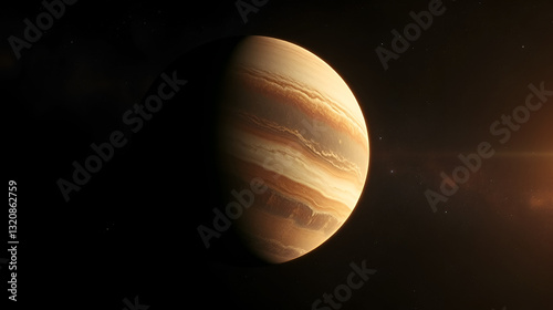 A hyper-realistic image of a rogue planet drifting through interstellar darkness, illuminated only by the soft glow of distant galaxies.
