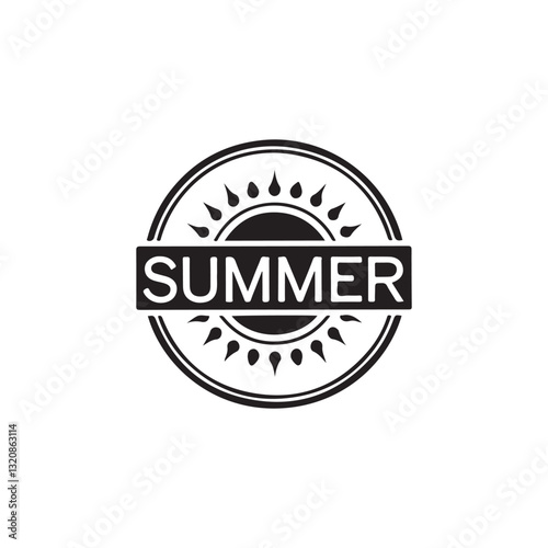 Stylish Black and White Summer Stamp Graphic.A simple, elegant black and white graphic of a summer stamp.