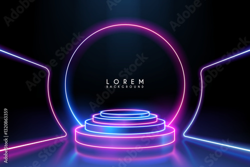Neon light srairs with ring on black background