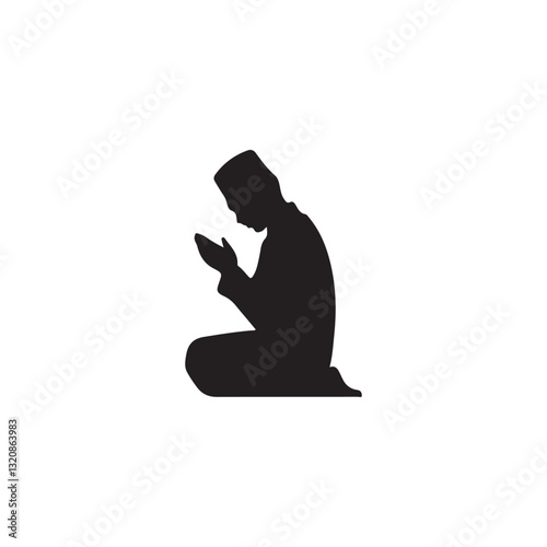 Silhouette of a man in prayer, demonstrating devotion.A simple, black silhouette of a man in prayer, hands clasped in front of his chest.