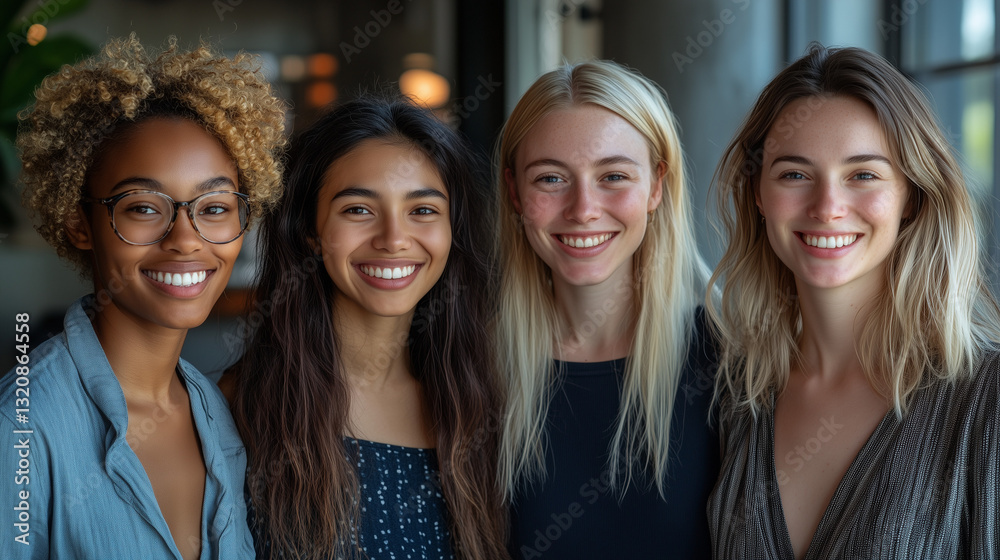 Diverse Multiracial Team in Office, Smiling Confident Individuals, Symbolizing Positivity and Unity Diverse Multiracial Team in Office, Smiling Confident Individuals, Symbolizing Positivity and Unity