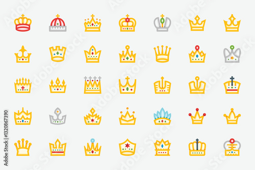 Royalty Crown King Queen Color Icons