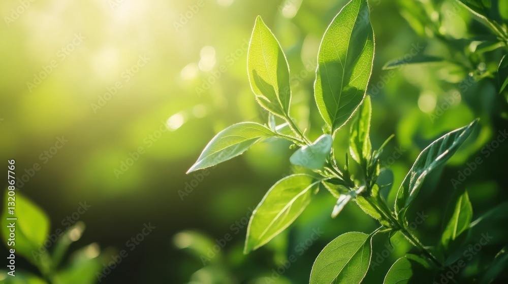 Obraz premium Lush Green Leaves in Sunlight Vibrant Nature Photography Spring Foliage