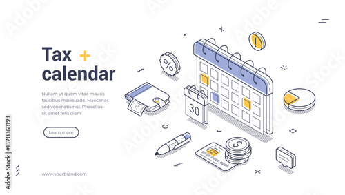 Explore a user-friendly tax calendar designed for effective financial management. Web banner showcases essential tax dates, tools, and resources for effortless tracking. Vector illustration