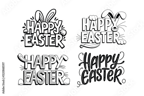 Happy easter typography set vector illustration